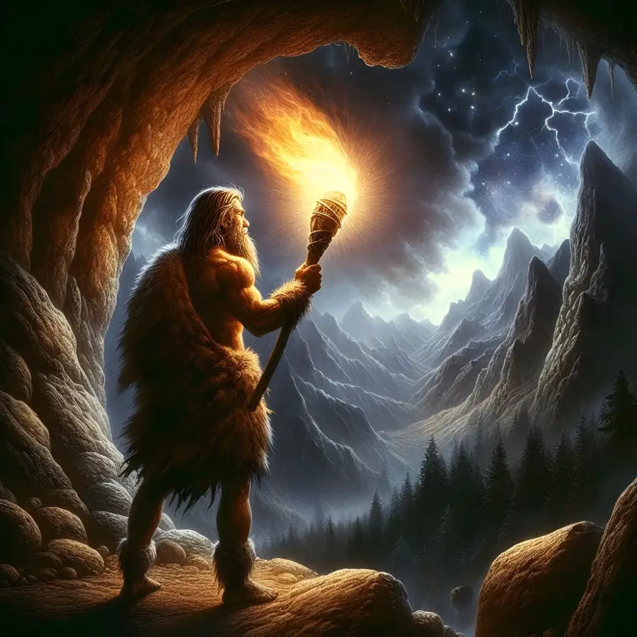 caveman with fire